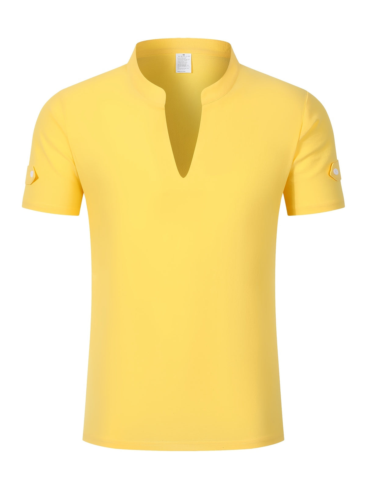Men's Solid Color V-Neck Short Sleeve T-Shirt, Summer Casual Breathable Solid Color Top, Simple Fashionable Trendy Men's Clothing - Yellow
