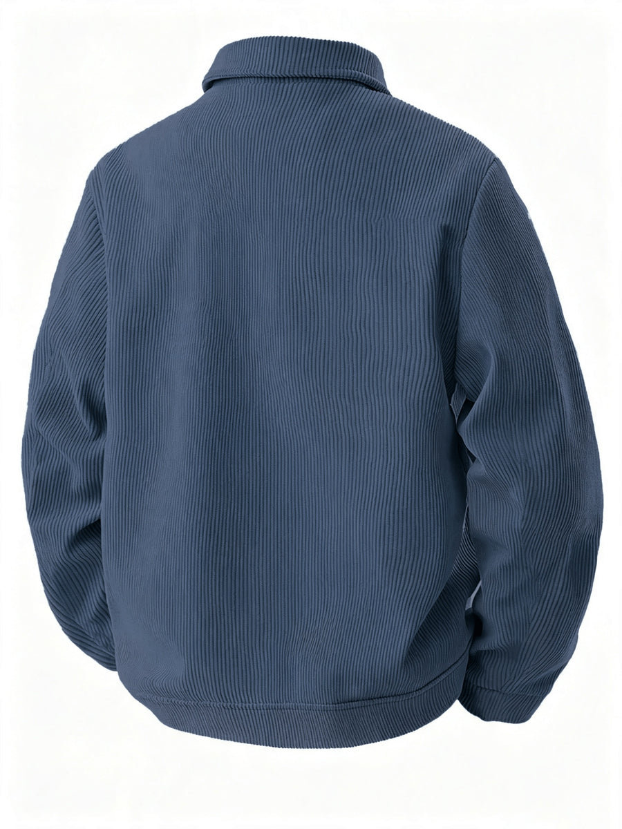 Men'S Solid Color Corduroy Cargo Jacket, Multi-Pocket Casual Coat, Fashionable And Versatile Trendy Top - Blue