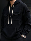 Christmas ! 1pc Men'S Corduroy Hooded Sweatshirt, Multi-Pocket Design, Retro Casual Style, Loose Fit, Ideal for Autumn/Winter Daily Outdoor Activities - Black