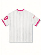 European and American V-neck Trendy Letter Print Sports T-shirt - Rose Red