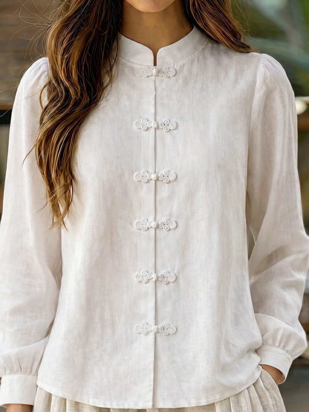 Chinese Style Buttons, Pure Shirts, 2026 Autumn New - White