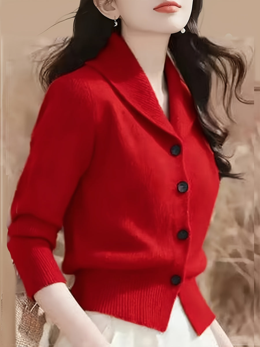 Women's Turn- Collar Cardigan Coat - Red