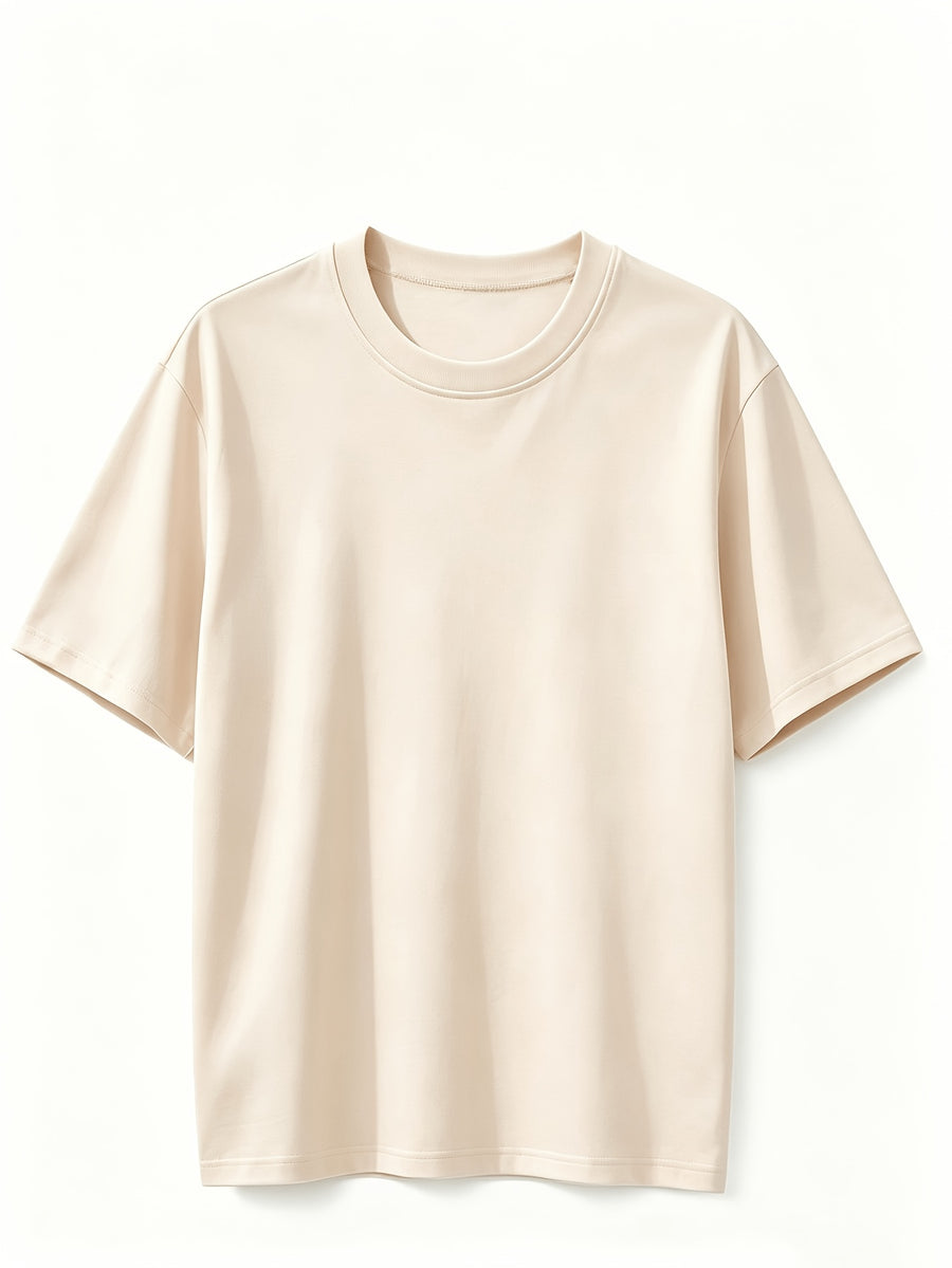 5pcs Set, 5pcs, Solid Color Round-Neck Fashionable Easy Slim-Fit Loose Short-Sleeve T-Shirt, Summer/Spring Women'S 5pcs Top Set, Available in Small Or - Apricot