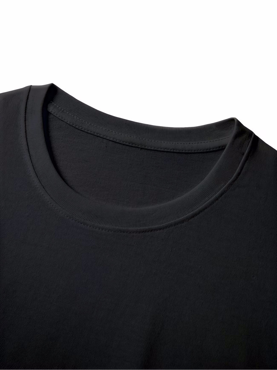 100% T-shirt, New Spring/Autumn Long-Sleeve T-shirt, Men's Sporty Casual Wear, Stylish and Versatile Top - Black