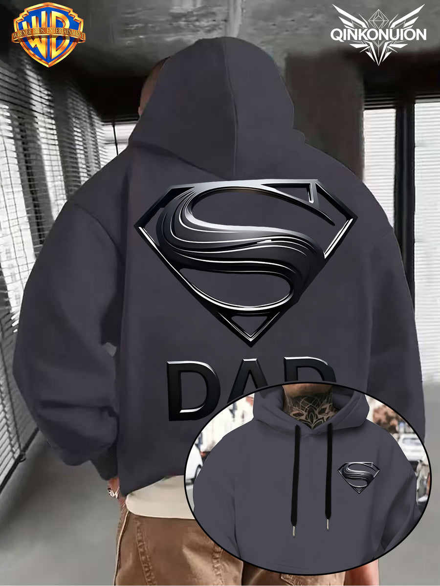 WB Warner Men'S New Trendy Hoodie, Superman Classic Logo Printed Design Hoodie, Daily Casual Drawstring Hoodie, Long Sleeve Hoodie, Machine Washable, Multifunctional Sports And Leisure Loose Fit Men'S Hoodie - Dark Gray