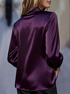 Women'S Elegant Shimmering V-Neck Long Sleeve Shirt - Fuchsia