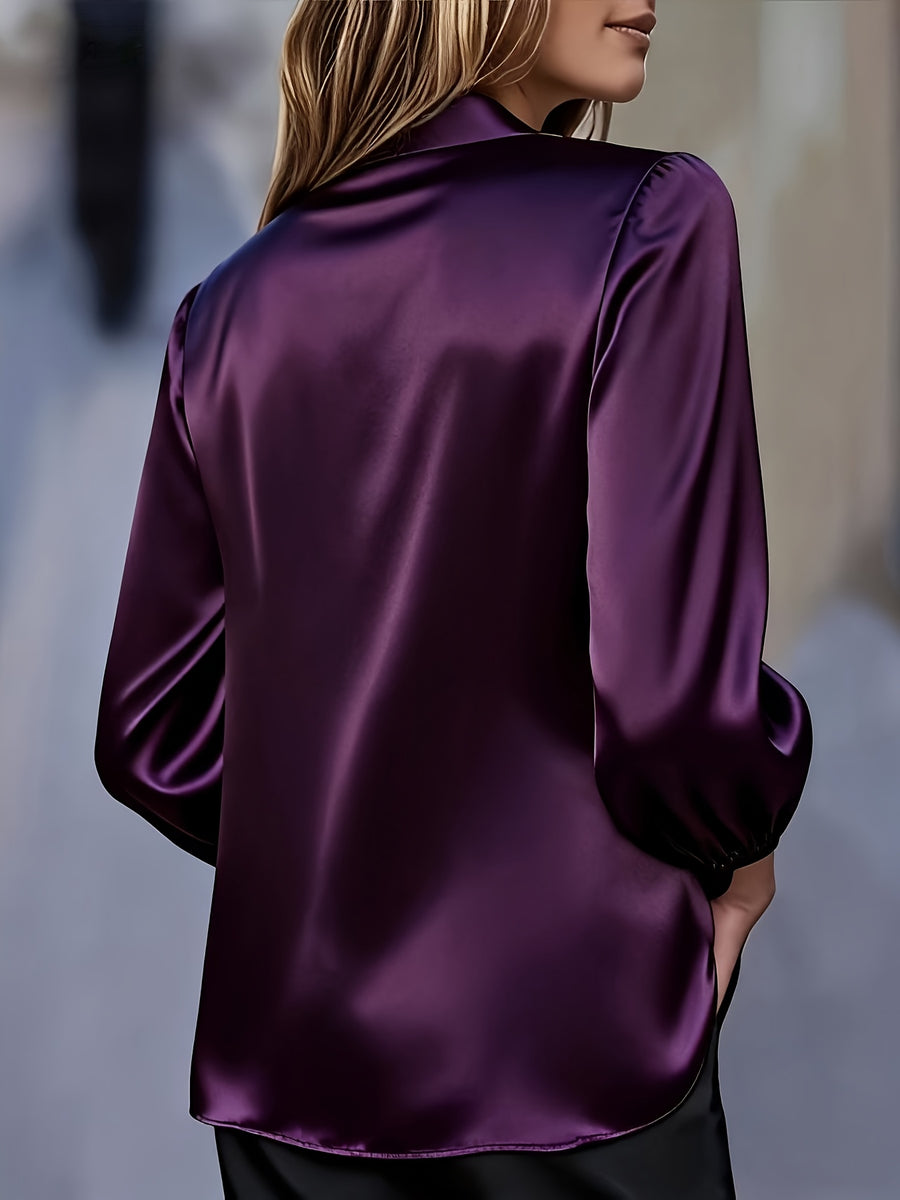 Women'S Elegant Shimmering V-Neck Long Sleeve Shirt - Fuchsia