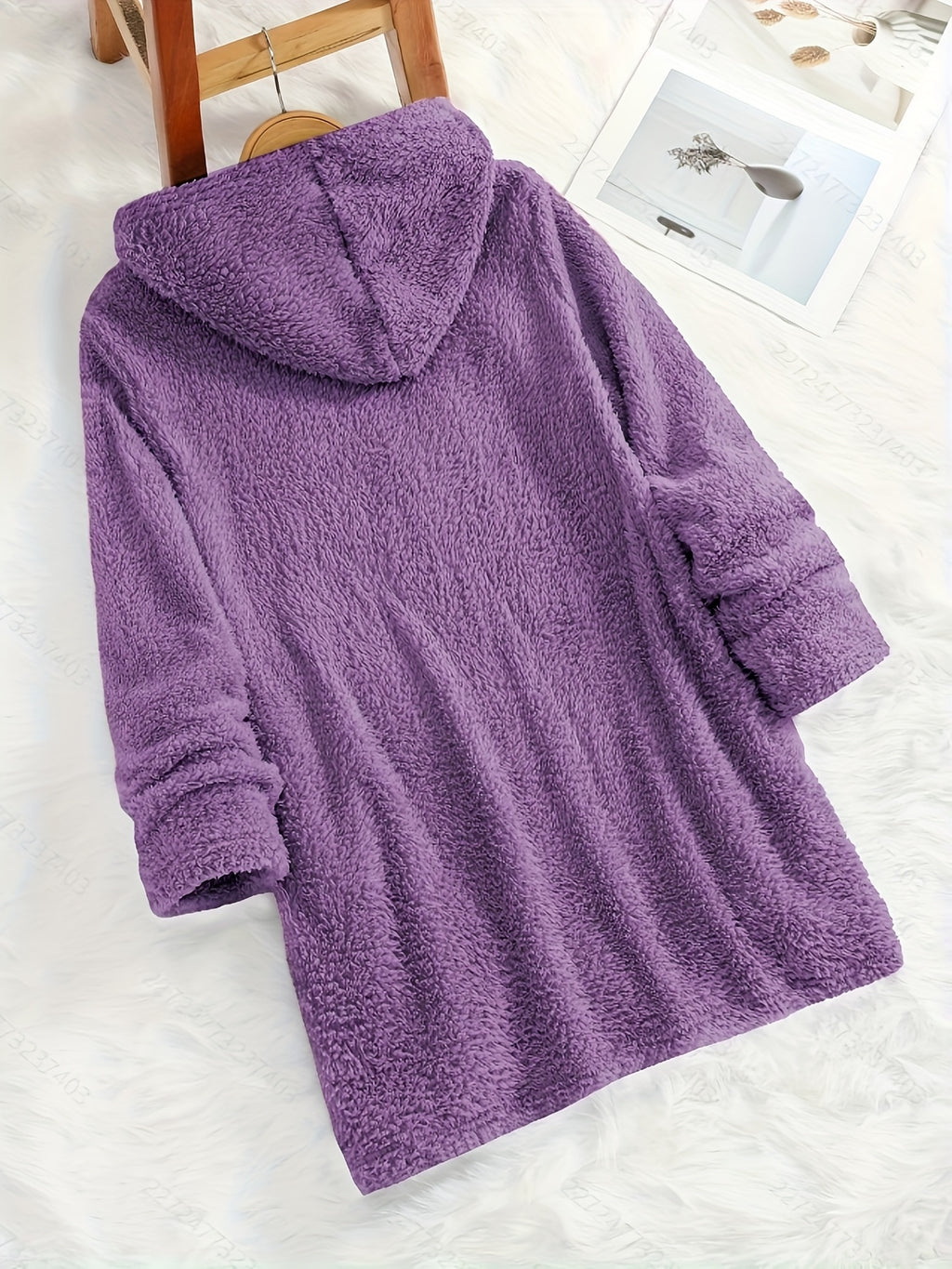Women's "Yes I'm Cold" Printed Teddy Bear Hooded Sweatshirt - 100% Polyester Relaxed Fit Long Sleeve Pullover with Double Pockets, Cozy Fleece-Lined Casual Winter Top for Fall & Winter - Purple