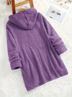 Women's "Yes I'm Cold" Printed Teddy Bear Hooded Sweatshirt - 100% Polyester Relaxed Fit Long Sleeve Pullover with Double Pockets, Cozy Fleece-Lined Casual Winter Top for Fall & Winter - Purple