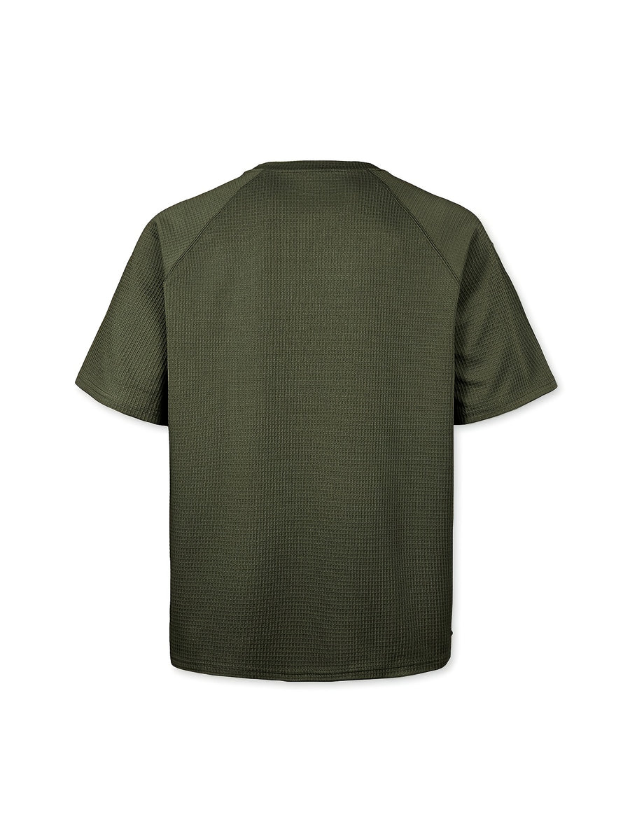 3pcs Set Men'S Waffle Knit Short-Sleeve T-Shirts, Lightweight And Breathable Crew Neck Tops. Suitable for Daily Casual Wear, Summer Vacations And Outdoor Activities. Loose Cut, Soft And Comfortable Fabric, Versatile Daily Fashion Style - Army Green + Navy Blue + Khaki