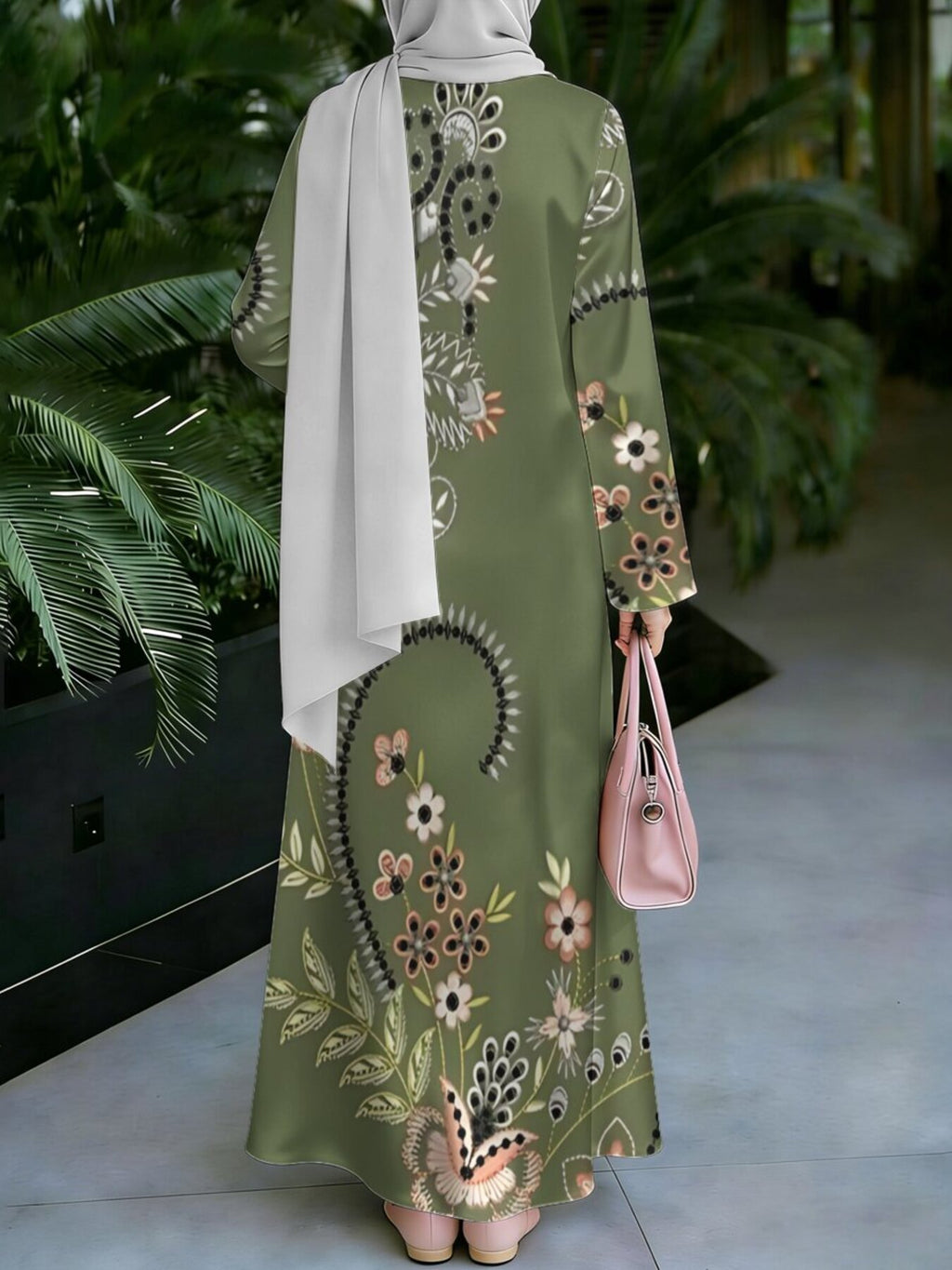 Women'S Middle Eastern Style Muslim Elegant Robe Dress, Suitable for Malaysian Dress, Saudi Printed Conservative Robe, A-Line Flared Long Sleeve Design, Home Outing Religious Worship Wear, Skin-Friendly Comfortable Non- Craft - Mixed colors