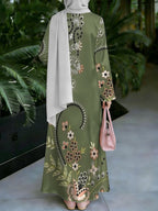 Women'S Middle Eastern Style Muslim Elegant Robe Dress, Suitable for Malaysian Dress, Saudi Printed Conservative Robe, A-Line Flared Long Sleeve Design, Home Outing Religious Worship Wear, Skin-Friendly Comfortable Non- Craft - Mixed colors