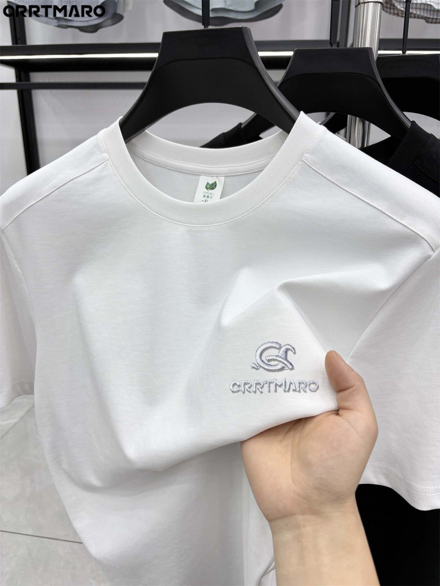 Katemar CRRTMARO New Summer Round Neck Ice Silky Fiber Fabric Quick-Dry Short Sleeve T-Shirt for Young Men, Loose Fit Casual Short Sleeve Top, Men's Apparel NKY - White