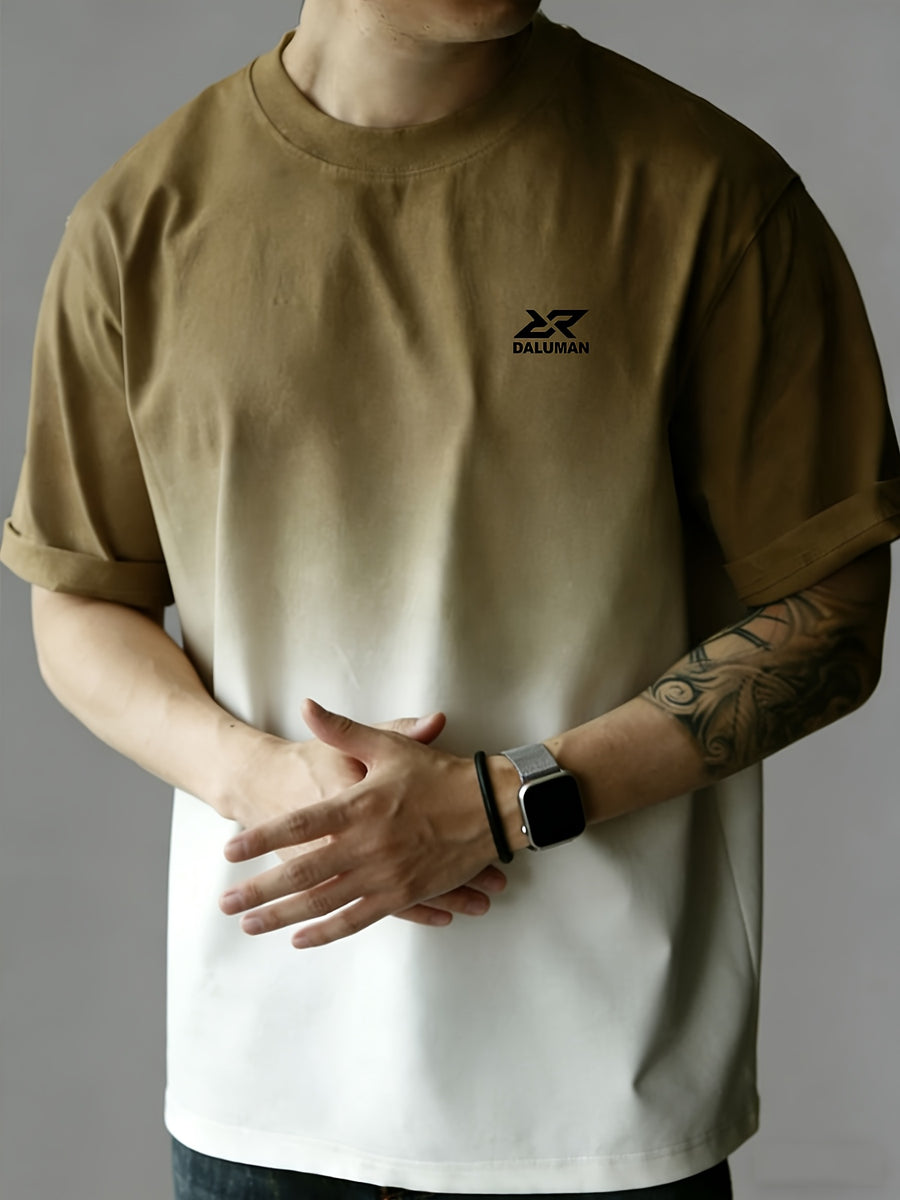 DALUMAN Outdoor Brand Summer Men'S Short Sleeve T-Shirt, Summer Men'S Half Sleeve, Loose Thick Gradient Color T-Shirt, Men'S Drop Shoulder Loose Top, Comfortable Casual Round Neck Short Sleeve Men - Coffee Color