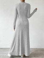 Women's Elegant V-Neck Long Sleeve A-Line Dress - Solid Color Machine Washable Fall Dress with Flattering Silhouette, Versatile for Casual & Formal Occasions, Long Sleeve Maxi Dress, Comfortable Fit - Light Grey