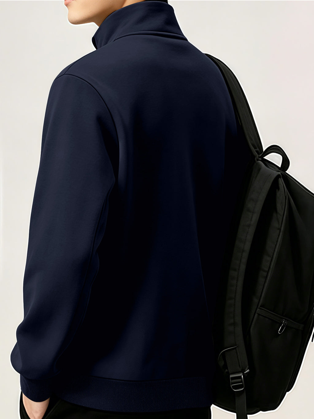 Men'S Spring Autumn Stand Collar Half-Zip Pullover Sweater, Easy Line Pattern Print, Men'S Athletic Long Sleeve, Spring Autumn Casual Top, Breathable Casual Athletic Sweatshirt - Navy Color
