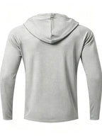 7pcs Men's Quick-Dry Hooded - Soft Breathable Lightweight Hoodie Suitable for Fishing, Outdoor Sports & Gym, - Long Sleeve Fitness Shirt with Hood, Machine Washable for Running,, and Casual Wear - Light Grey