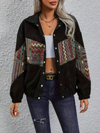 Patchwork Ethnic Style Long Sleeve Lapel Casual Jacket Women'S - Black