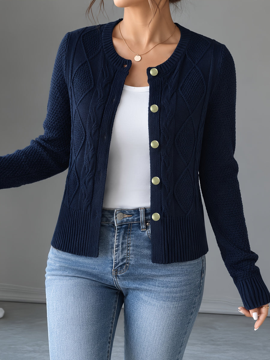 New Fashion Women'S Clothing, Spring Autumn Early Winter Short Jacket, Button-Up Cardigan - Navy Color