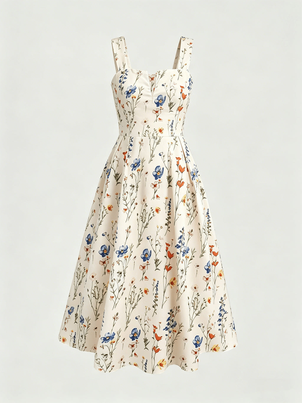 Women's Spring/Summer Romantic Floral Print Waist-Cinching Elegant Thick Spaghetti Suspender Dress for Vacation and Dates - Apricot
