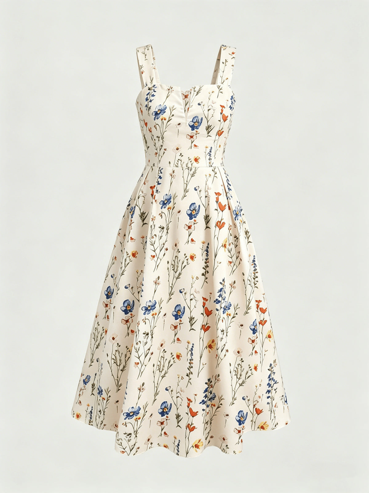 Women's Spring/Summer Romantic Floral Print Waist-Cinching Elegant Thick Spaghetti Suspender Dress for Vacation and Dates - Apricot