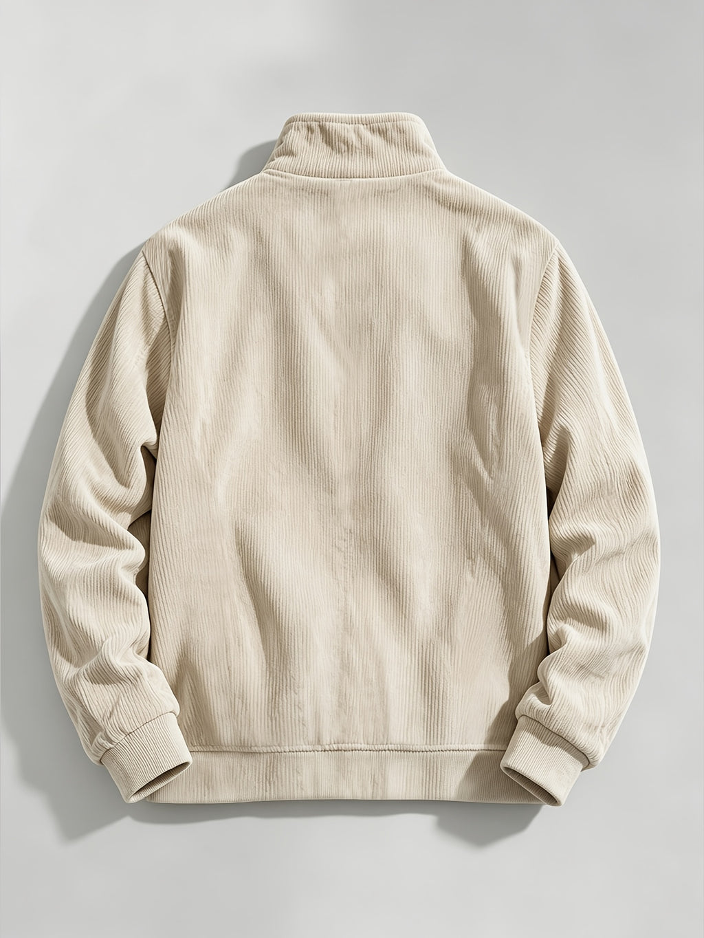 New Arrival Special 1pc Men'S Corduroy Short Stand Collar Jacket Button-Front Stand Collar Drawstring Design Chest Patch Pocket Ribbed Cuffs Hem Retro Workwear Style Autumn Winter Casual Commute Street Wear Outing Party Jacket - Apricot