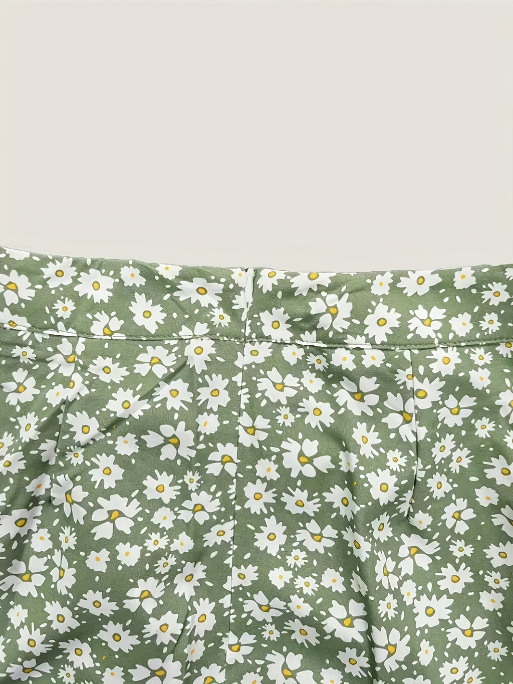Women's Fashionable and Elegant Floral Print Skirt with Drawstring Detail, Suitable for Daily Commuting, Work, and Shopping Outfits - Matcha Color