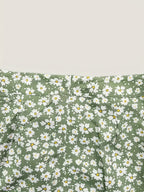 Women's Fashionable and Elegant Floral Print Skirt with Drawstring Detail, Suitable for Daily Commuting, Work, and Shopping Outfits - Matcha Color