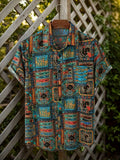Men'S Ethnic Style Tribal Print Loose Casual Vacation Summer Short Sleeve Shirt - Multicolor