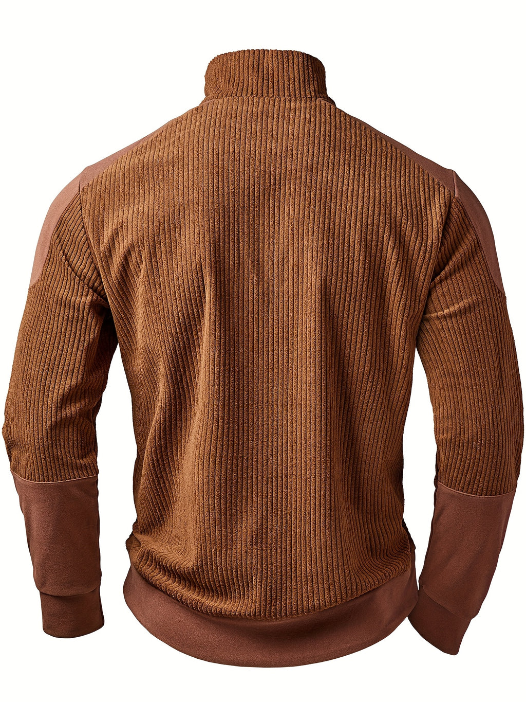 ROYALBOY New Men's Casual Autumn/Winter Heavyweight Corduroy Half-Zip Stand Collar Sweatshirt, Color-Block Patchwork Long-Sleeve Pullover, American Vintage Style Casual Top - Coffee Color