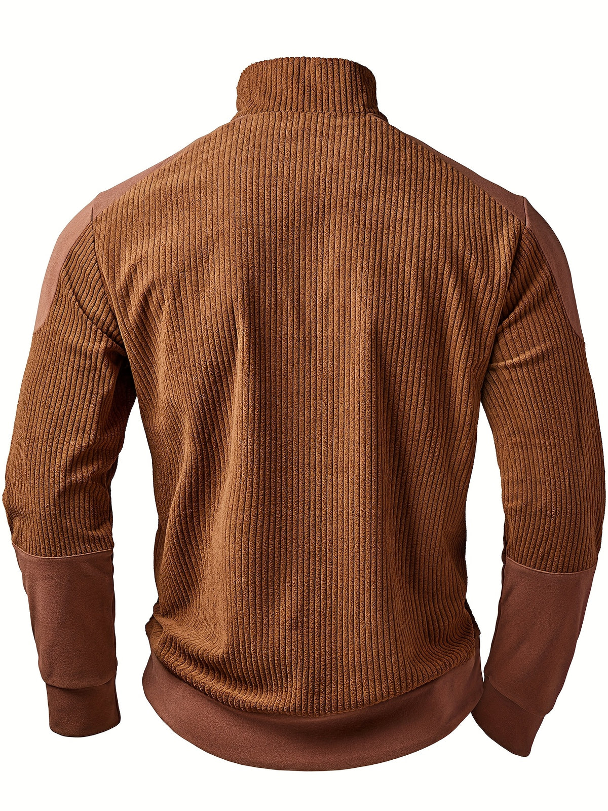 Men'S Casual Corduroy Quarter-Zip Pullover, Solid Color Long-Sleeve Sweater with Ribbed Collar, Durable Versatile Top for Daily Commute & Outdoors, Sporty, Regular Fit, Turtleneck, Long Sleeve, Zipper - Coffee Color