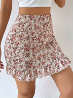 Floral Print Skirt with a Ruffled Hem - Mixed colors
