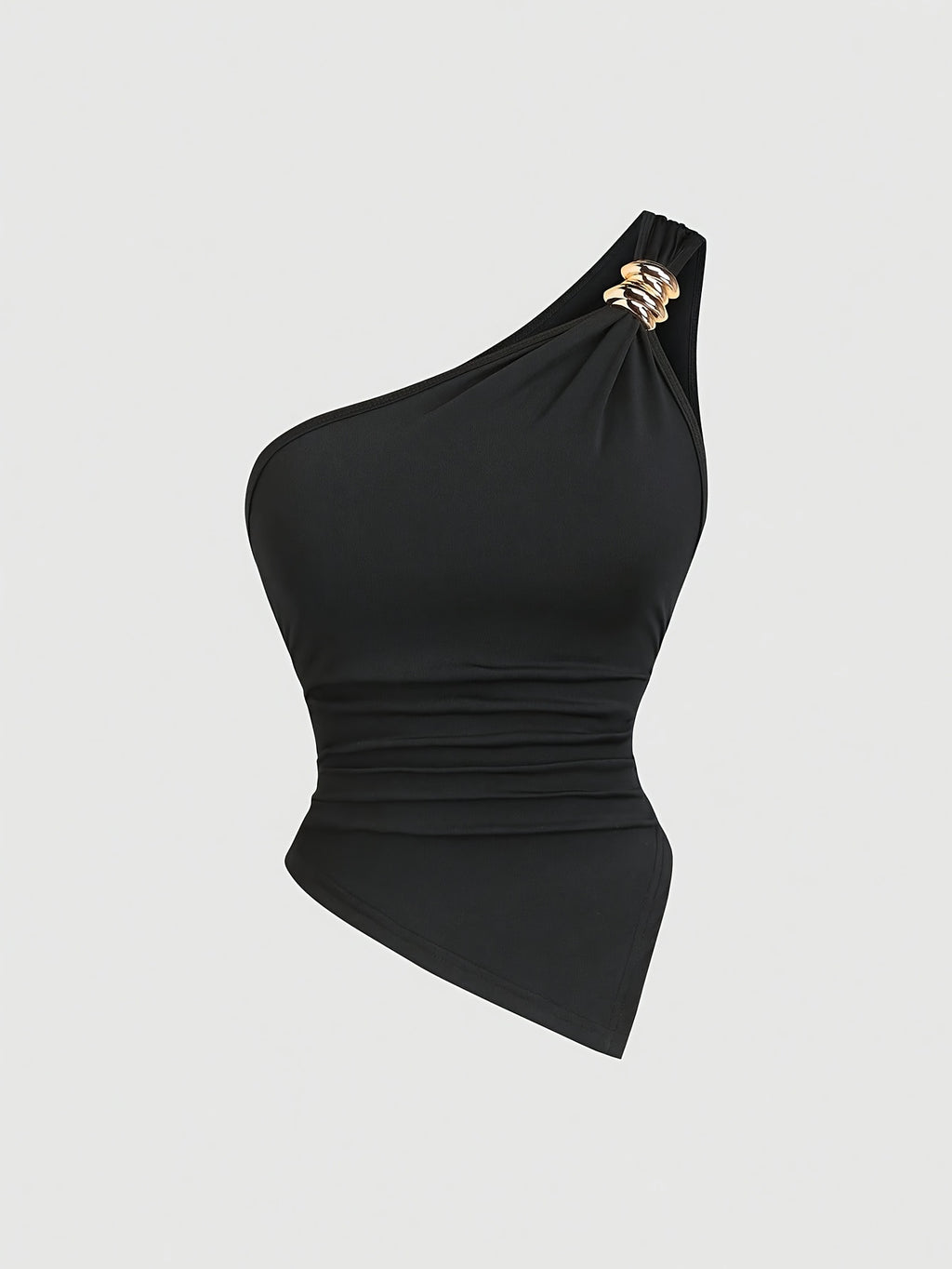 3pcs Set, Women's Solid Color Minimalist Asymmetrical Collar Metal Clasp Off-shoulder Top - Black+wine Red+white