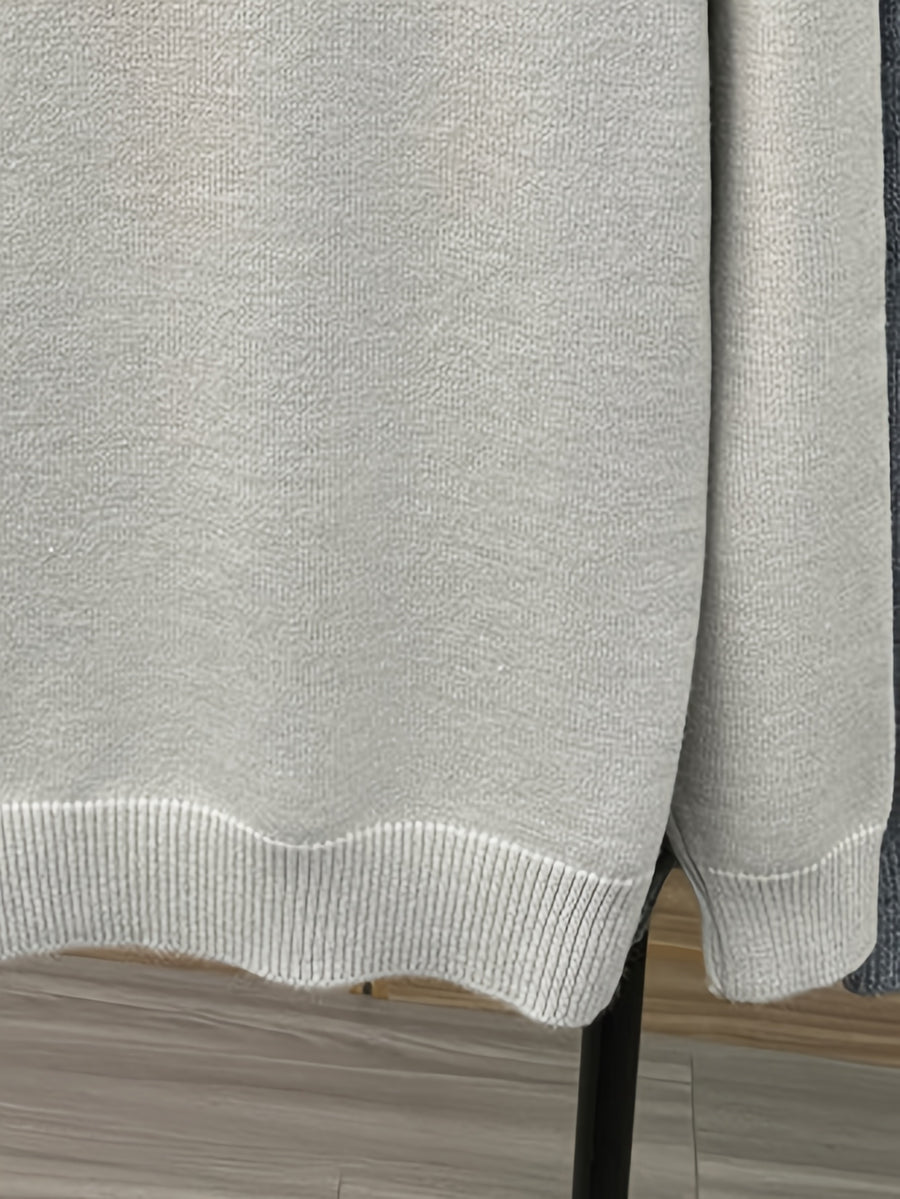 Men'S Lapel Long Sleeve Knit Sweater, Ribbed Cuffs And Hem, Versatile for Casual And Business Wear - Beige Apricot