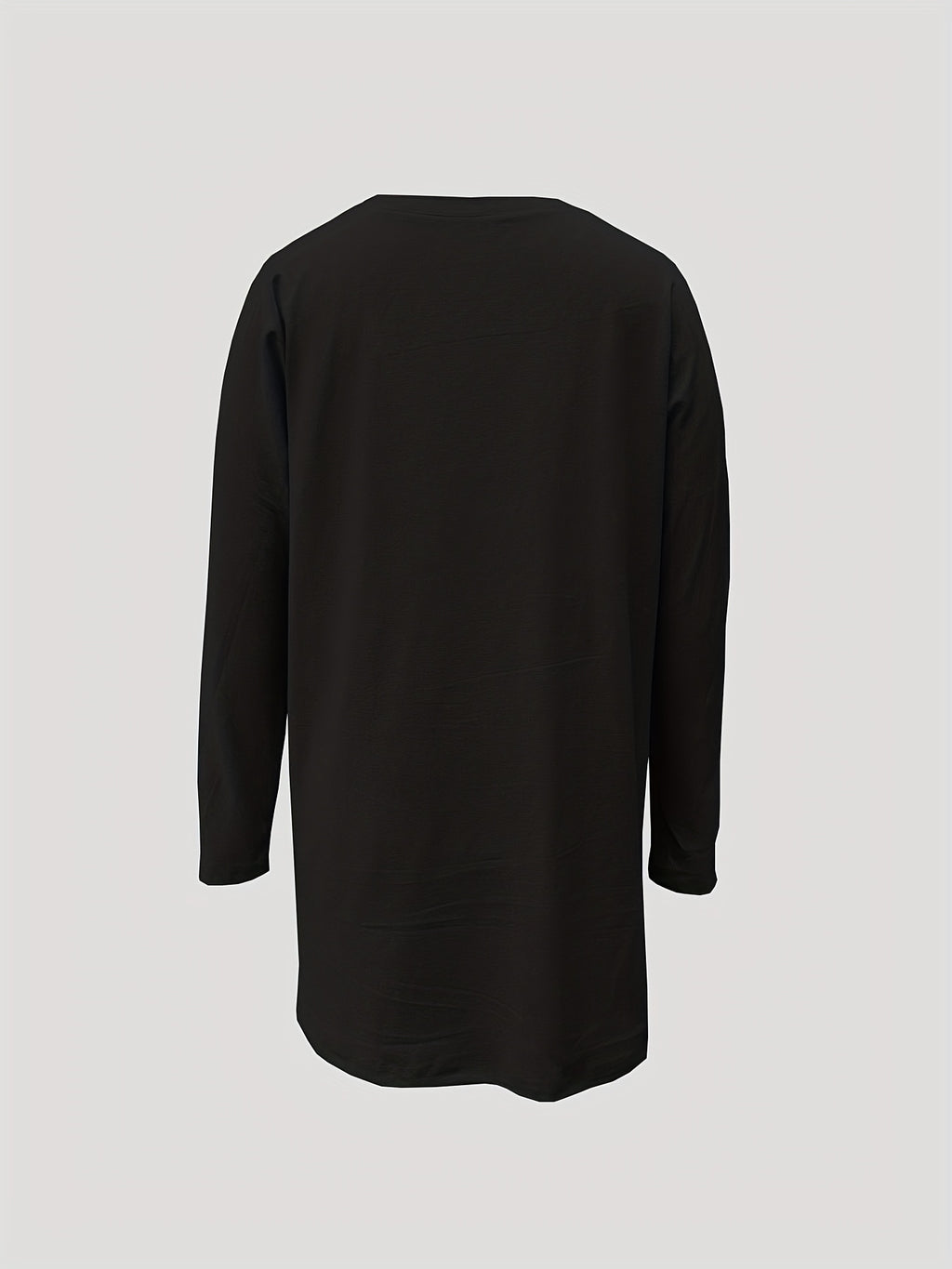 Spring/Autumn Casual Long Sleeve Loose Fit Oversized T-Shirt with Pocket Robe Top - Black