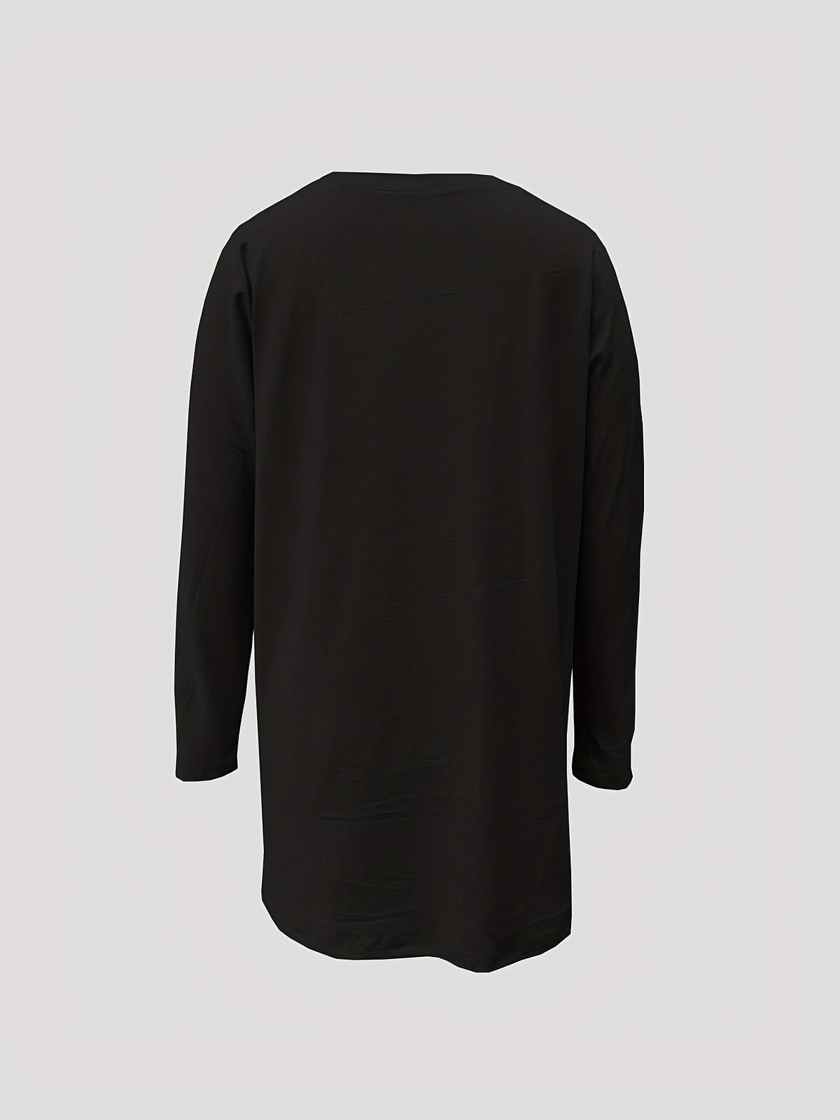 Spring/Autumn Casual Long Sleeve Loose Fit Oversized T-Shirt with Pocket Robe Top - Black