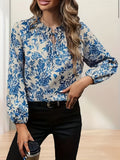 Women's 260 Long Sleeve Printed Neck Tie Shirt - Blue