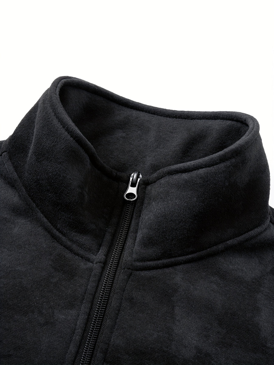 Men'S Colorblock Stand-Up Collar Sweatshirt - Soft And Warm Loose Jacket Style Pullover with Pocket Logo, Spring Autumn Casual Coat, Multi-Functional Casual Wear Apparel - Black