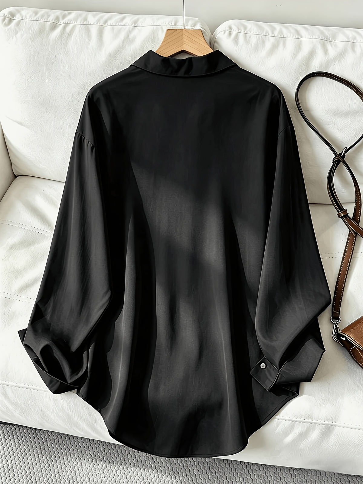 Women'S Classic Solid Color Casual Shirt - Black
