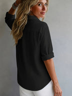 Multi-Color Available Taxi Direction New Stunning Elegant Style Solid Color POIO Collar Long Sleeve Spring Autumn All-Season Versatile Shirt - Black