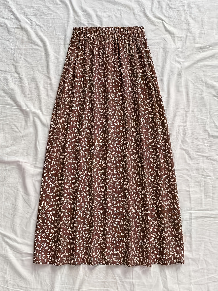 Item No.: ZD1127244 Spring/Summer Women's Simple, Fashionable, Casual, and Versatile Skirt - Coffee Floral