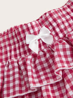 Casual Low-Waist Plaid Bodycon Ruffled Women'S Ultra-Short Shorts Back to Clothes Easy Daily - Red