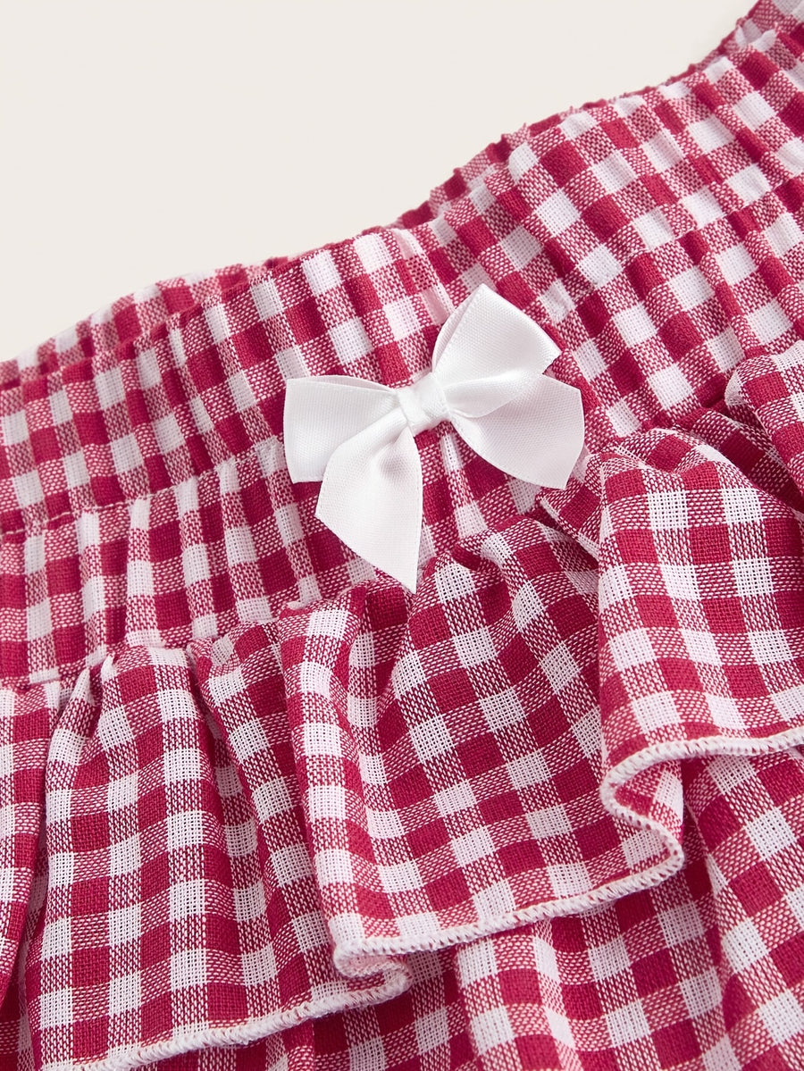 Casual Low-Waist Plaid Bodycon Ruffled Women'S Ultra-Short Shorts Back to Clothes Easy Daily - Red