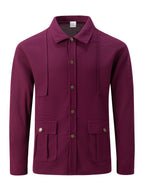 Men'S New Fall Winter Waffle Knit Shirt Jacket with Lapel, Multi-Pocket Button-Front Cargo Jacket - Burgundy