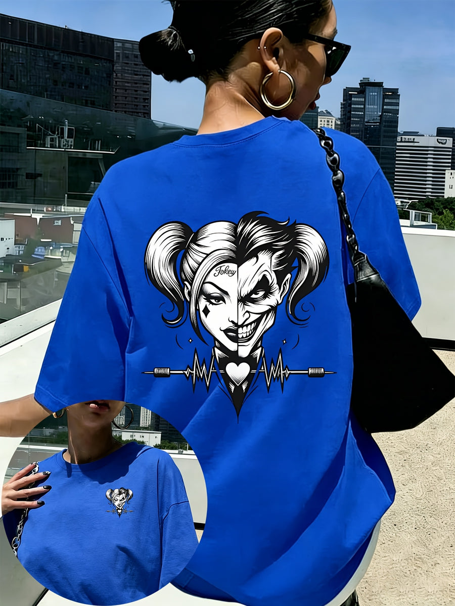 Women'S New Short-Sleeved T-Shirt, 100% T-Shirt Top, WB Brand Authorized "Joker" Joker Quinn Print Summer Breathable Top, Slim-Fit Women'S T-Shirt, Fashionable Women'S Clothing - Royal Blue