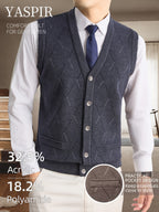 Men's Fall Winter Knit Vest with Elegant Open Front Design and Dual Pockets. Classic Old Money Style with Warmth and Comfort, Perfect for Business Casual, Daily Wear, Outdoor Activities, and Travel. A Stylish Gift Choice for Dad or Husband. - Dark Gray