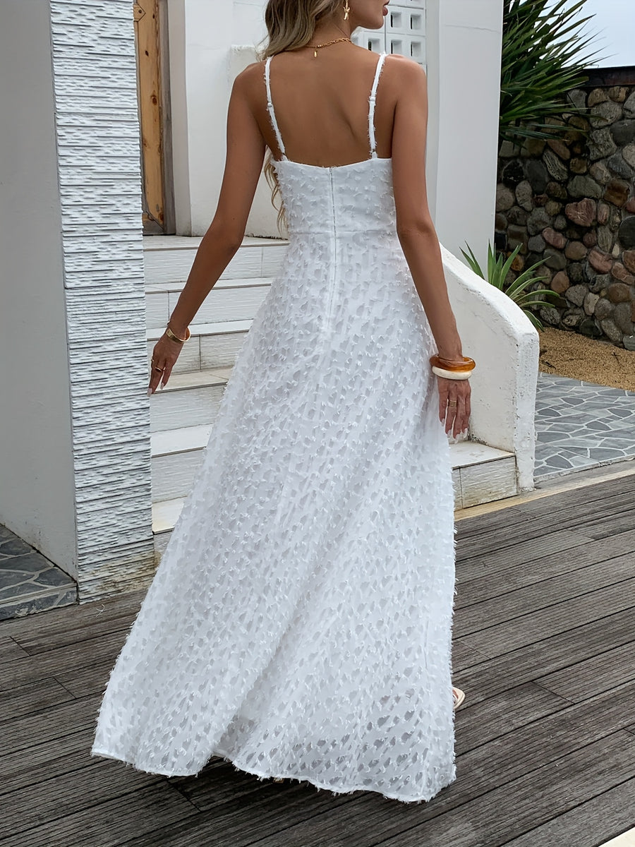 New Women's Evening Gowns with Spaghetti Straps, Fringe, V-Neck, Maxi Length, Party Dress, Bridesmaid Dress 2025 - Ivory White
