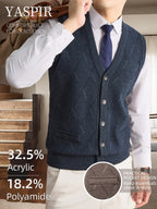 Men's Fall Winter Knit Vest with Elegant Open Front Design and Dual Pockets. Classic Old Money Style with Warmth and Comfort, Perfect for Business Casual, Daily Wear, Outdoor Activities, and Travel. A Stylish Gift Choice for Dad or Husband. - Colorful Blue