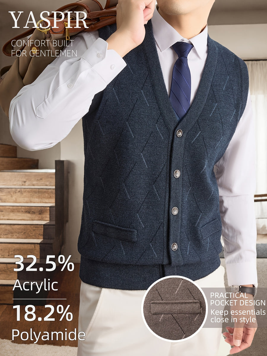 Men's Fall Winter Knit Vest with Elegant Open Front Design and Dual Pockets. Classic Old Money Style with Warmth and Comfort, Perfect for Business Casual, Daily Wear, Outdoor Activities, and Travel. A Stylish Gift Choice for Dad or Husband. - Colorful Blue