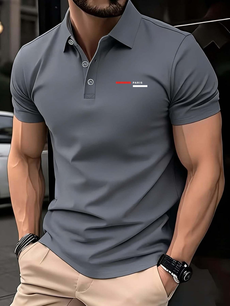 PARIS Pattern Print - Premium Men'S Classic Fashion Sport Casual Solid Color Short Sleeve Polo Shirt, Stylish And Breathable, Quick-Dry And Moisture-Wicking, Soft And Skin-Friendly, Multifunctional Polo Shirt Designed for Men - Grey
